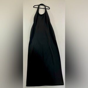 Haute Monde Black Ribbed Halter Long Dress with Open Back and Slits Up Both Side